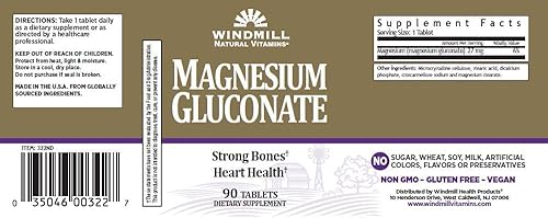 Miniatura 5 de Gluconato de magnesio 90 tabletas - De Windmill (2 unidades)