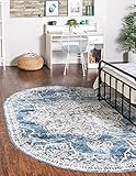 Unique Loom Nyla Collection Area Rug - Smile (6' 1' x 9' Oval Blue/Light Blue)