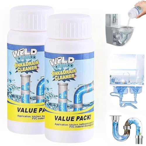 Potente limpiador de desagües espumoso para fregaderos, limpiador en polvo para fregaderos y desagües, potente agente de dragado de tuberías, para la limpieza de cocinas, inodoros y duchas. (2 pcs)