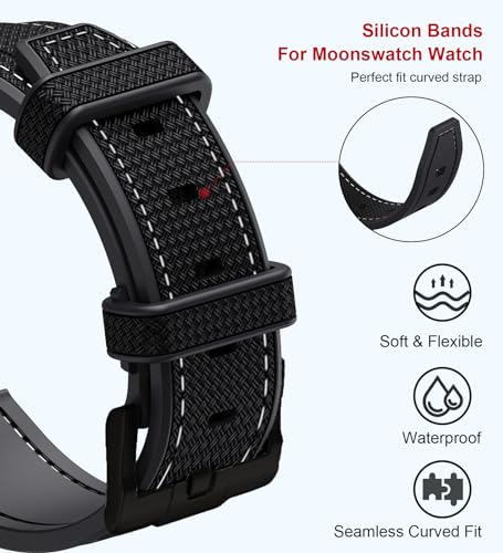 Image of BONACE Bands for Moonswatch Watch,Curved SIlicone Strap Compatible with Omega X Swatch 20mm Watch,Swatch Omega Moonswatch Speedmaster Replacement No Gap Strap Men Women