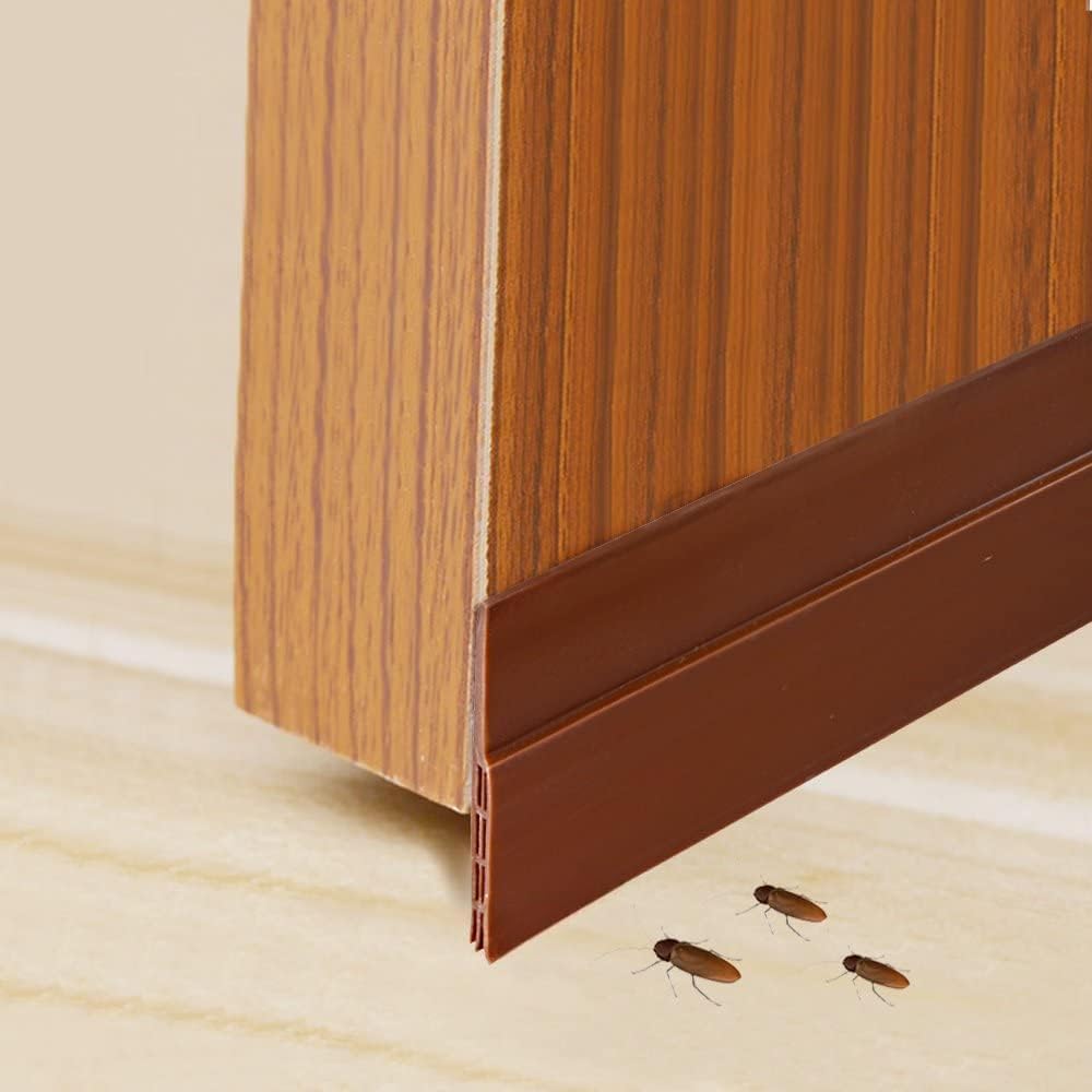 Self Adhesive Silicone Door Bottom Sealing Strip Rubber Soundproof, Waterproof, Dust & Insect Guard, Air Blocker for All Doors, Door Guard for Home (1 Meter) (Brown)-image-23