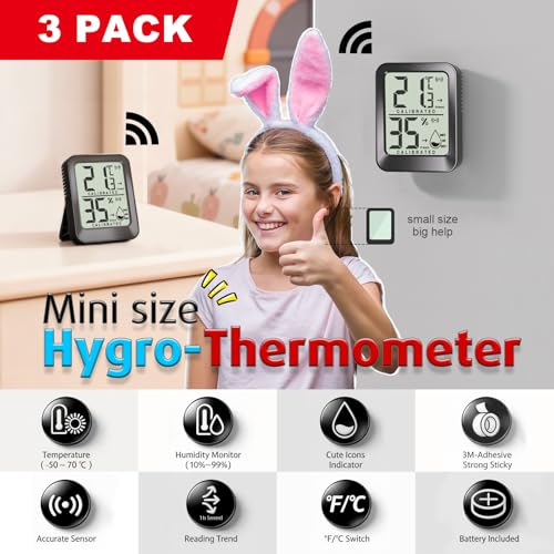 AyayaBoss 3-Pack Mini Thermomètre de chambre Hygromètre intérieur Humiditémètre, moniteur numérique de température et d'humidité pour la maison, les animaux domestiques, les plantes - Batterie incluse