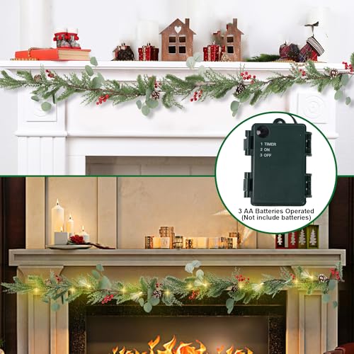 Dr.Dudu GM-YY-XTT24 Christmas Garland Decorations, 6Ft Garlands With Lights Timer Indoor Decoration Pre-Lit Green Garland thumb #4
