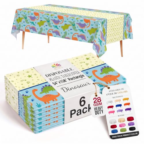 Image of Exquisite Dino Party Table Cover 6 Pack 54 in. x 108 in. Rectangle Plastic Tablecloth Disposable Table Covers for Dinosaur T Rex Prehistoric Boys Kids Birthday Party Supplies Decorations Roar