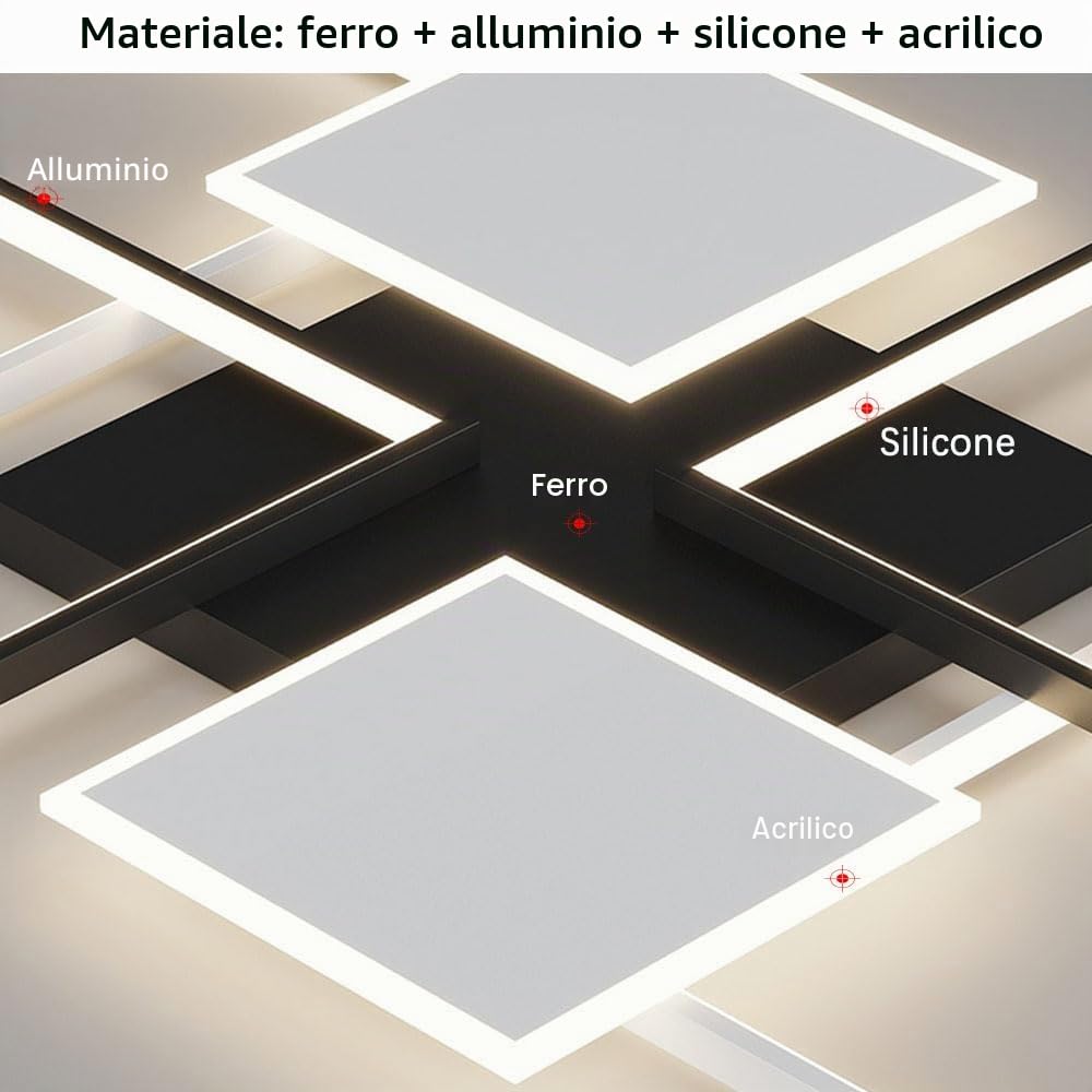 LIUYU Lampadari LED Soffitto Rettangolare Dimmerabile 90x60cm Nero-Bianco | Lampadario soggiorno led con telecomando 68W luce regolabile 3000K-6500K Alluminio Acrilico per Soggiorno Camera da Letto
