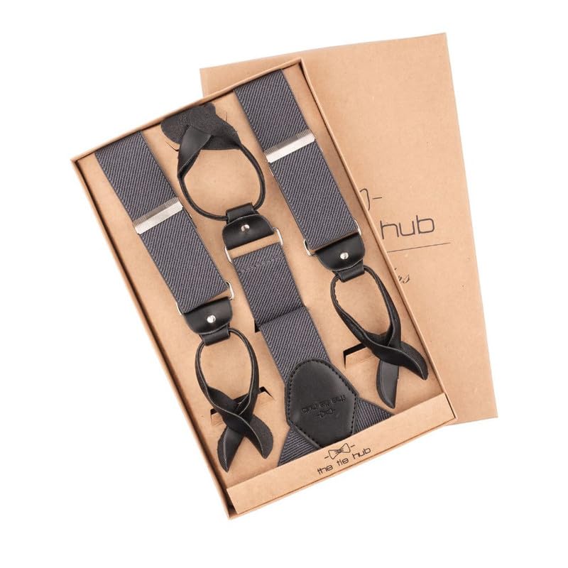 Image of The Tie Hub Button Suspenders for Men | Gentry Button-On Y-Back Elastic Braces | Adjustable 1.25 Inch | Formal Wedding