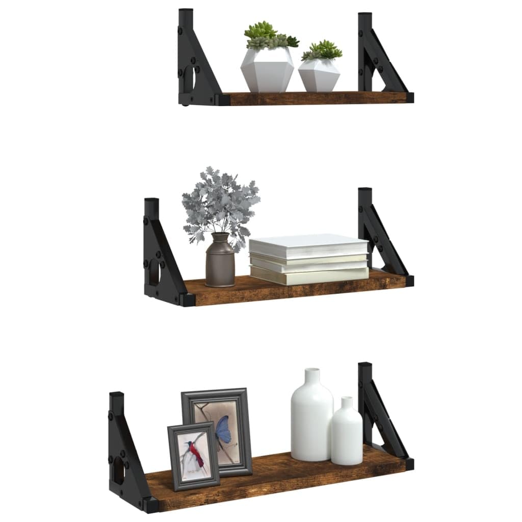 Gecheer Set Mensole Parete 3pz Rovere Fumo in Legno Multistrato,Mensola Galleggiante,Scaffale Libreria a Parete,Mensola da Parete,Scaffale Murale,Mensole cubo da Parete,P836320
