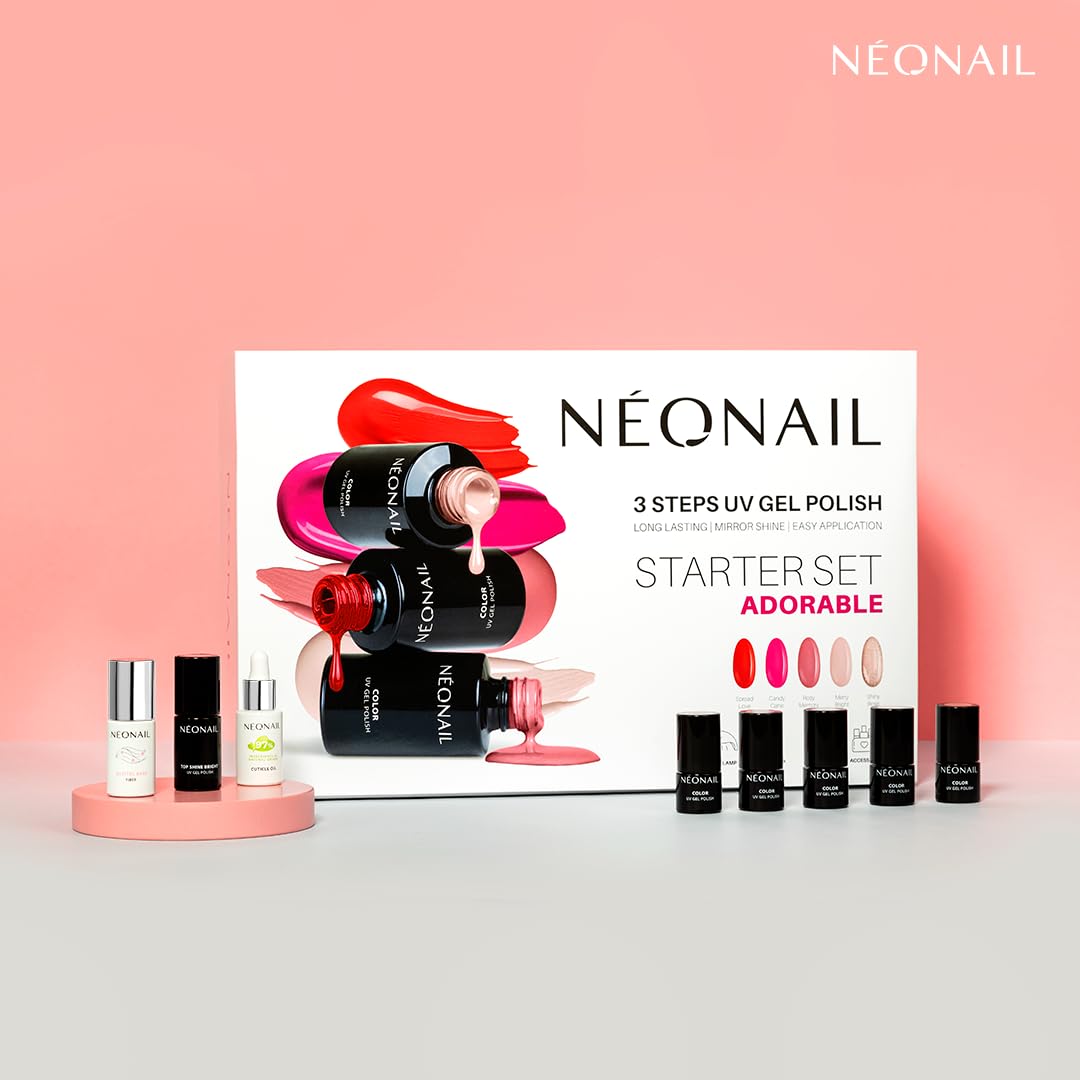 NÉONAIL Starter Set ADORABLE - LED UV Lampe 21W/48 - UV Nagellack - Maniküre Set - Top - Starterset mit Lampe - Sets - Nagellack Set - Farben - Base - Manicure - Nagelset