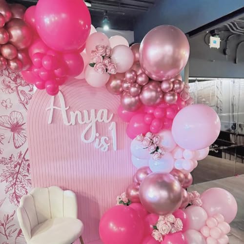 Image of HILAVO Pink Mixed Balloons Set, 12 Inch Hot Pink Pastel Light Baby Pink Metallic Pink Latex Balloons Party Balloons for Women Girls Birthday Baby Shower Princess Anniversary Party Decorations