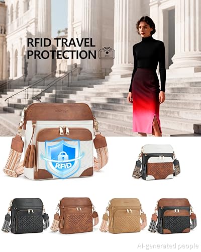 Image of Medium Crossbody Bag for Women with Built-In Wallet | Vegan Leather RFID Crossbody Bag for Travel,Women Shoulder Quilted Handbags with Tassel,Fits 11 inch iPad