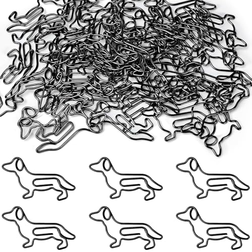 luckaide Büroklammern, 50 Stück Büroklammern Motiv Dackel Schwarz Metall Kleine Klammern Dachshund Tiereform Lesezeichen Paper Clips Briefklammern Papierklammern Aktenklammer für Postkarten Schule