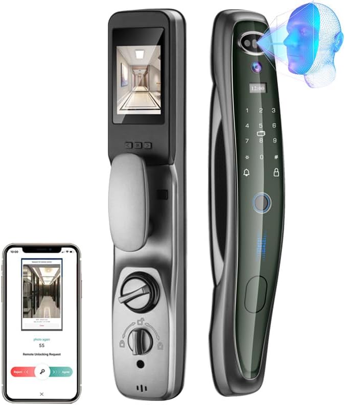 Smart lock with 3D facial recognition and app remote unlock