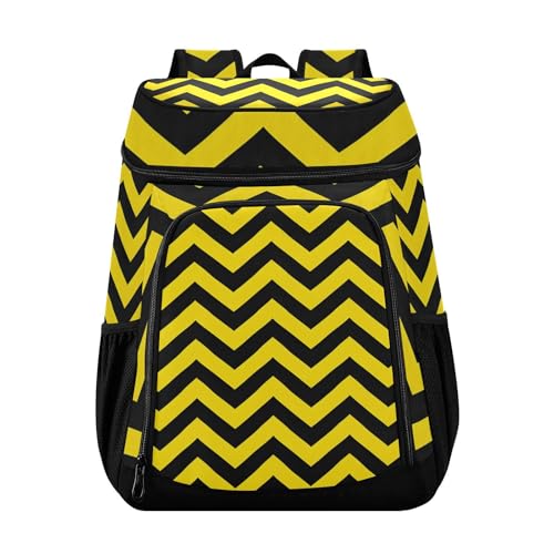Yellow Black Chevron Cooler Backpack Cooler Insulated Leak Proof Lunch Backpack 36 Cans Waterproof Soft for Men Women Picnic Hiking Camping Beach