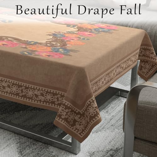 Image of Cloth Fusion Rectangular Velvet Floral Centre Table Cover Cloth, Table Cloth With Elegant Floral Pattern For Living Room (40x60 Inch, Fawn)