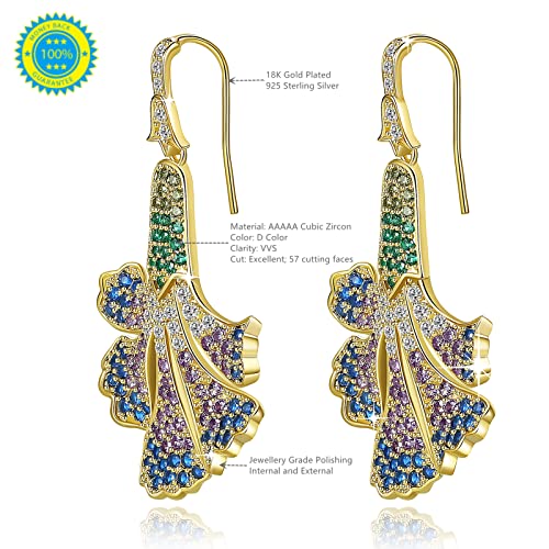 Zircon Gemstone Drop Dangle Earrings, Multi Color Created Sapphire Sparkly Evening Dressy Earrings, 18K Gold Plated 925 Sterling Silver posts, Hypoallergenic, Formal Jewelry for women2