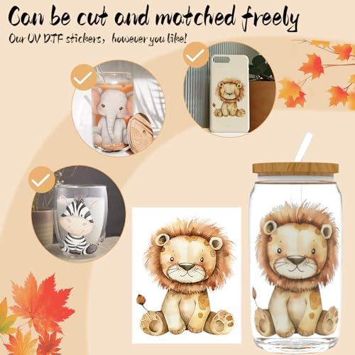 50% Off UV DTF Cup Wrap for 16oz Glass - 12 Sheets Nursery Animal Decals - Image 5