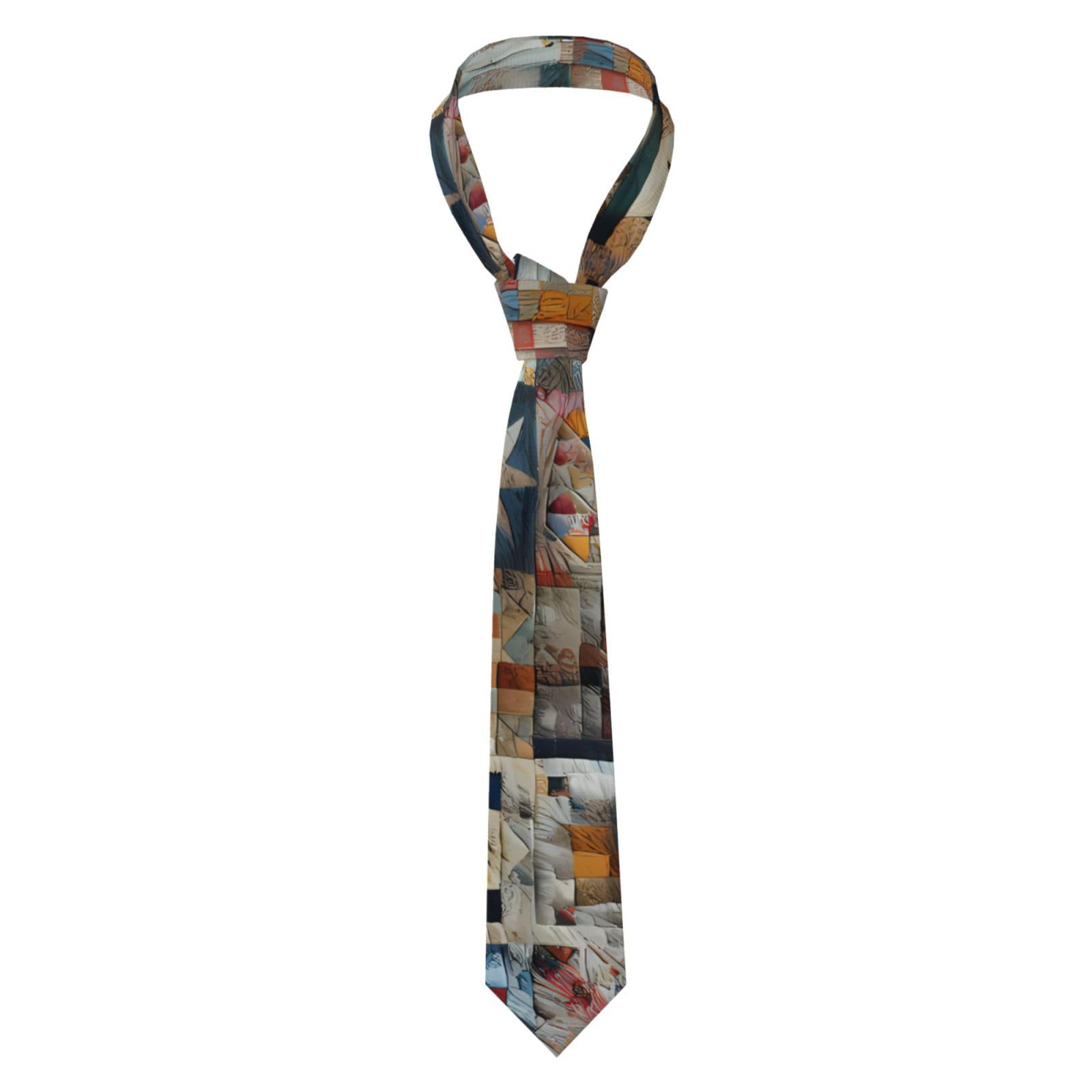 Hlbsdm Men's As Pic Old-Fashioned Patchwork Quilt Luxury Tie For Weddings & Business - Silk-Like Texture Formal Necktie Gift For Grooms & Professionals