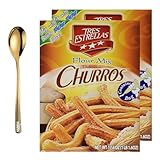 Tres Estrellas Churros Flour Mix, 17.6 Oz - Delicious Churros Snacks, With Moofin Golden SS Spoon, Churro Mix Kit, Ideal for Family Gatherings, Easy mexican churros chips Making at Home, [Pack of 2]