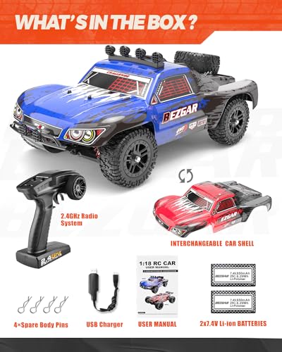 BEZGAR HS181 Hobby Grade 1:18 Scale Remote Control Trucks-4WD Top Speed 35 Km/h All Terrains Off Roa