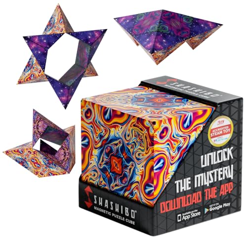 Shashibo Shape Shifting Box - Award-Winning Fidget Toy w/ 36 Rare Earth Magnets - Fidget Cube Transforms Into Over 70 Shapes, Sensory Toy Gift for Kids, Teens, and Adults (Spaced Out)