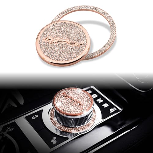 AULPEE Gear Shift Knob Cover Modification Bling Crystal Shiny Diamond Decal Compatible with XE XF XJ F-Type F-PACE Accessories(JG Gold)