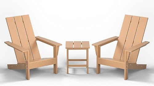 3 sillas Adirondack resistentes a todo tipo de clima, silla Adirondack de plástico HDPE con mesa de textura de madera, silla de césped para piscina,