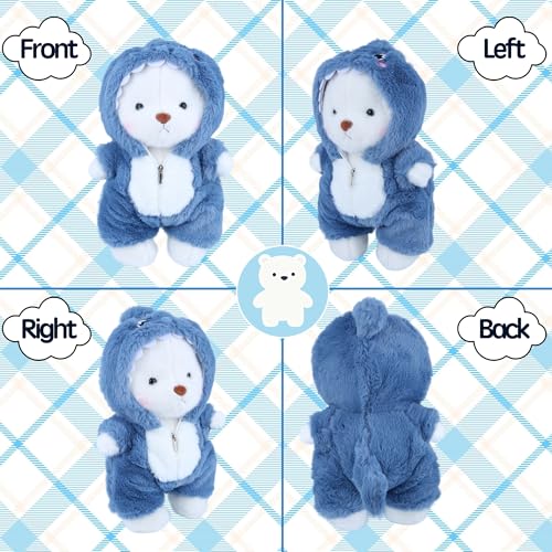 Image of Teddy Bear Stuffed Animals, Teddy Bear Plushies Soft Funny Stuffed Toys with Removable Blue Shark Clothes, 13'' Emotional Support Cute Plush Figure Toys with Movable Legs for Toodlers Kids Women