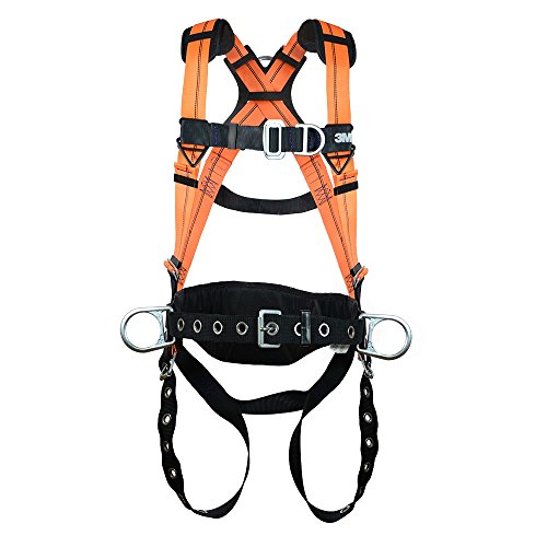 3M Economy Fall Protection Harness with Grommet Leg and Pass Thru Chest Connection, Back, Front and Side D-Rings, and Waist Pad with Belt, 1B4P-LXL, Large X-Large