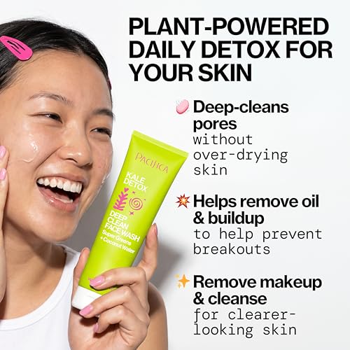 Image of Pacifica Kale Detox Face Wash for Oily & Acne-Prone Skin, Deep Cleansing Facial Cleanser & Makeup Remover with Super Greens Kale, Seaweed & Clay, 5 fl oz -Clean Beauty, Vegan & Cruelty-Free