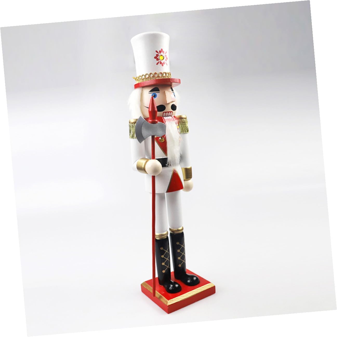 Wooden Nutcracker Decoration 39.5cm Traditional Xmas Nutcracker Soldier Figure Red White Gold Christmas Desktop Ornament for Holiday Home Décor