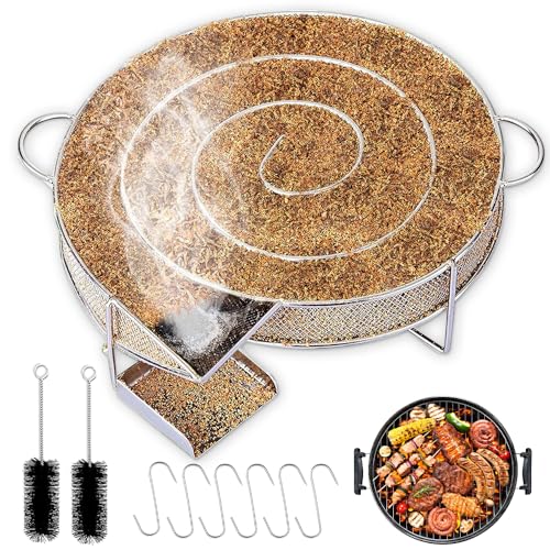 Aoreun Kaltrauchgenerator, Edelstahl Räucherschnecke zum Kalträuchern, Mehrweg Rund Rauchgenerator mit 2 Bürste & 6 Fleischhaken zum Grillen, Speck, Fisch, Lachs, Fleisch