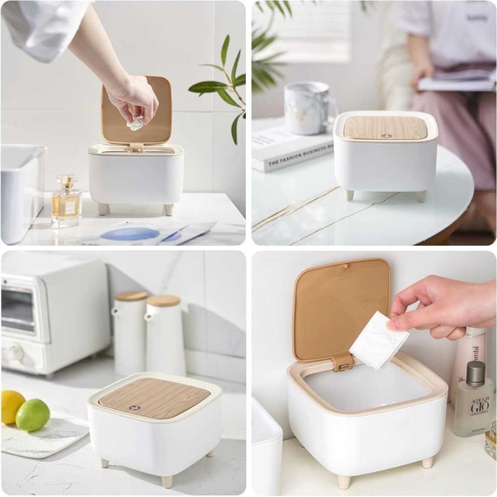 Azcona Mini Desktop Dustbin, Trash Can Plastic Swing Lid Storage Bin with Lid Removable Trash Can Suitable for Small on Kitchen Countertops - 1pcs Multicolor. 4