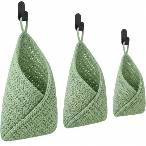 Image of Honeydak 3 Hanging Baskets, Sage Green, Triangle, Cotton Rope