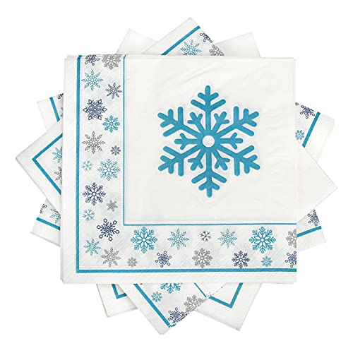 HONMOK 40 Stück Servietten Schneeflocken Winter Serviette mit Motiv Weihnachtsservietten 33x33cm weiße und blaue Papierservietten Geburtstagsdeko für Weihnachtsfeier Tischdekoration Cover