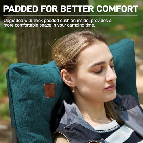Image of EVER ADVANCED Padded Oversized Folding Camping Chair for Adults, Heavy Duty Lawn Chair with Side Pockets, Portable Collapsible Quad Chair for Outside, Support Up to 500lbs, Green