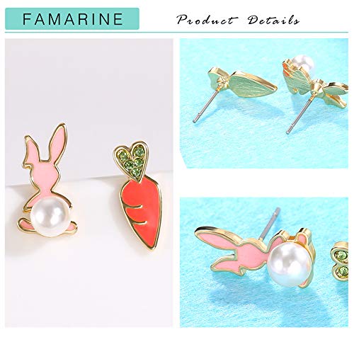 Easter Earrings Rabbit Bunny Carrot Stud Earrings Crystal Pearl Cute Funny Earring Gift for Her — view 5