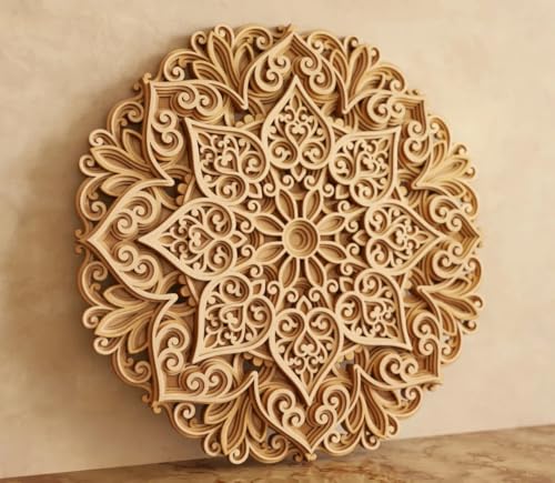 Image of American Elm Wooden Multilayer Mandala Flower 3D Layered Wall Art Decor - MDF Mandala Cutout - Decorative Wooden Mandala Art for Home and Office (10x10 Inch)