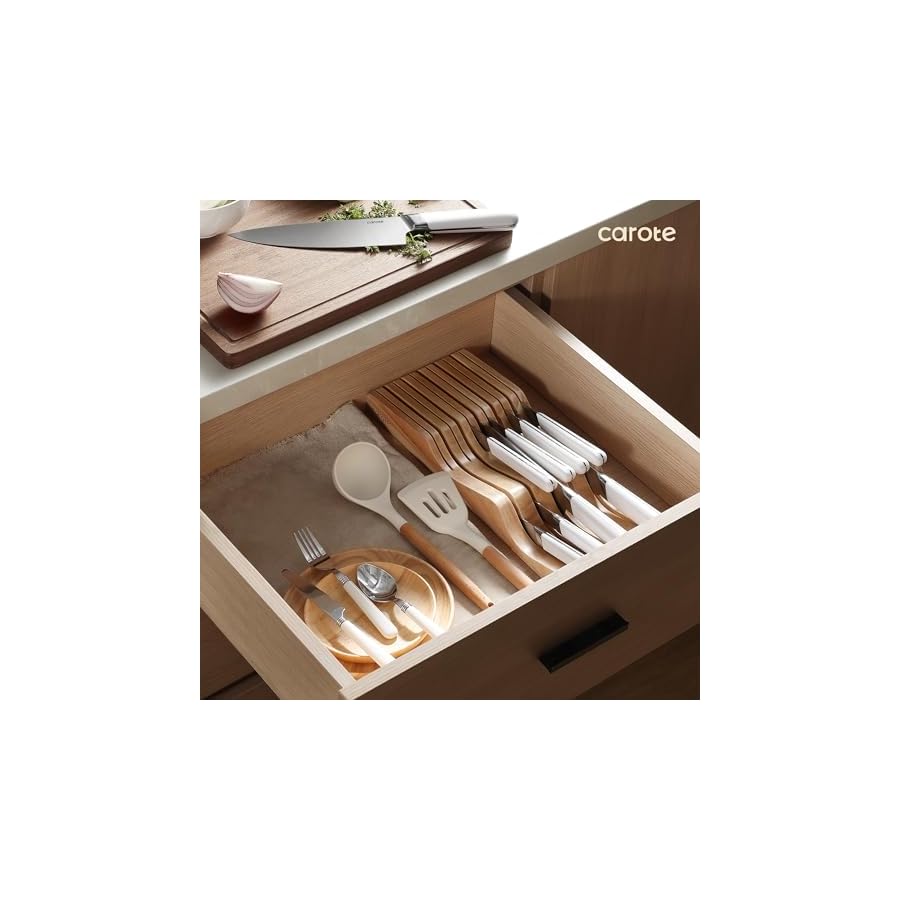 CAROTE-12PCS-Knife-Set-Stainless-Steel-Kitchen-Knife-Set-with-Drawer-Store-Kinife-Organizer-Cutlery-Knife-Set-with-Block-Dishwasher-Safe-White-Include-Knives CAROTE 12PCS Knife Set, Stainless Steel Kitchen Knife Set with Drawer Store Kinife Organizer, Cutlery Knife Set with Block, Dishwasher Safe, White (Include Knives)