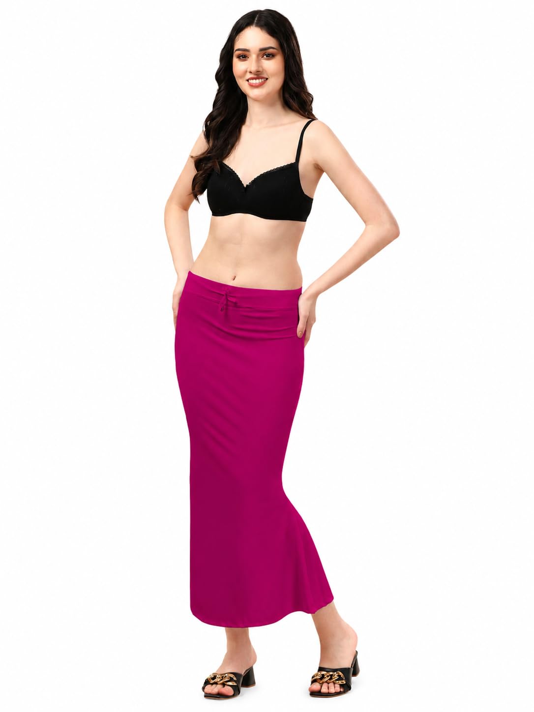 poojaran saree Women's Saree Shapewear Petticoat | Mermaid Fit Saree Inner Skirt | Stretchable & Breathable Saree Underskirt with Drawstring Waist||Fish Shaper Beige-picture-6