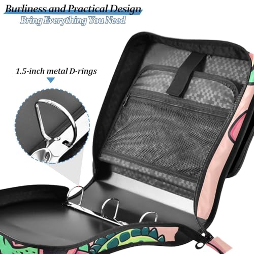 Image of 3 Ring Zipper Binder with Shoulder Strap Alligator Crocodiles Pink 1.5 inch Binders Keeper Large Capacity Multi Pockets for School Office Supplies