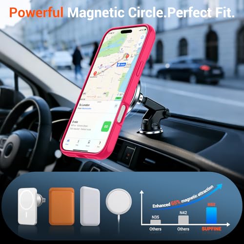 Image of SUPFINE Magnetic for iPhone 17 Pro Max Case Translucent Matte Phone Cover | (Built-in Invisible Kickstand)(Compatible with MagSafe)(Military Grade Drop Protection) Hot Pink