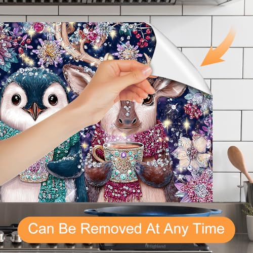 Image of Penguin Deer Jewel Floral Backsplash Peel and Stick, 35.4x23.6 in