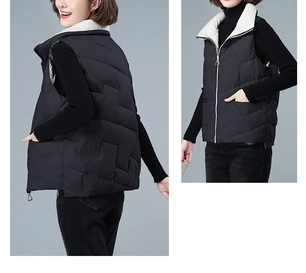 Donne Gilet Di Piumino, Women'S Down Gilet Black Lapel Transition Vest Short Winter Sleeveless Jacket Quilted Vest Elegant Warm Zipper Vest Women Winter Puffer Vest Office Homedonne Gilet Di Piumino