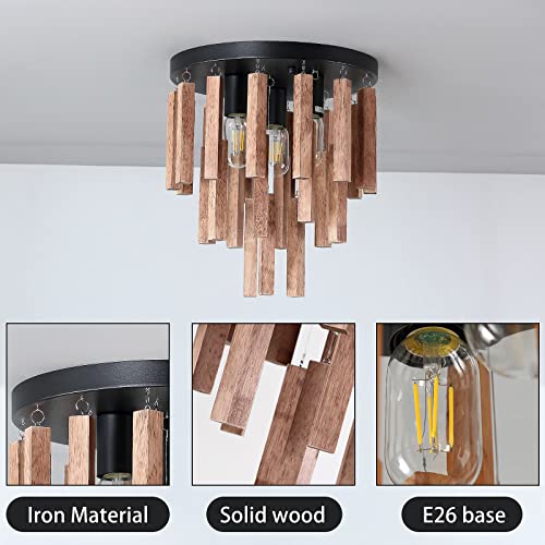 Lustre en bois de chêne rustique plafonnier de fabrication artisanale 5 feux - 2