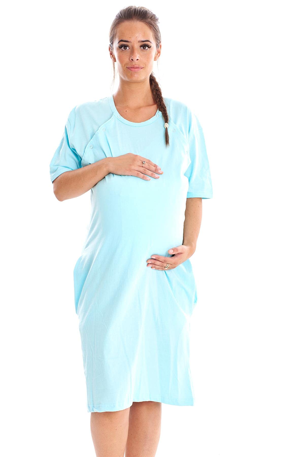 Malay Maternity Nursing Labor Nightdress Hospital Delivery Gown Breastfeeding Buttons Mint