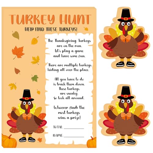 COCHIE Thanksgiving Games for Family Adults Office Large Groups Party Turkey Hunt Game Fall Families Classroom Activities with 50 Paper Turkeys - 25 Players (Turkey Hunt)