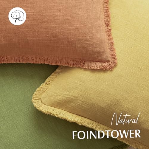 Image of Foindtower Set of 2 Decorative Linen Fringe Throw Pillow Covers Cozy Boho Farmhouse Cushion Cover with Tassels Soft Accent Pillowcase for Couch Sofa Bed Living Room Home Decor,18x18 Inch,Dusty Orange