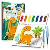 TECJOE Paint with Water Coloring Books for Toddlers, Dinosaur Series Watercolor Set with 3 Brushes, Mess Free Painting Activity for Kids Ages 4 5 6 7 8, Christmas Gifts Arts & Crafts Toy