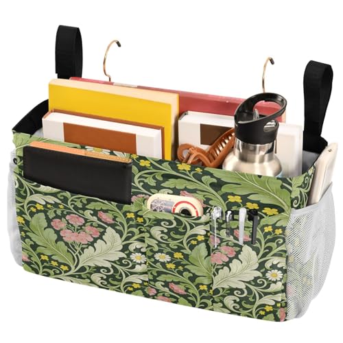 miaozhen Sac de rangement de poche Essentails pour lit superposé à suspendre pour dortoir universitaire, rails de lit d'hôpital, œillets roses et feuilles vertes William Morris organizador de libros – vue 3