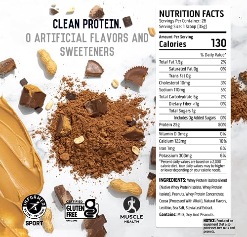 Image of Ascent 100% Whey Protein Powder - Post Workout Whey Protein Isolate, Zero Artificial Flavors & Sweeteners, Gluten Free, 5.5g BCAA, 2.6g Leucine, Essential Amino Acids, Chocolate Peanut Butter 2 lb